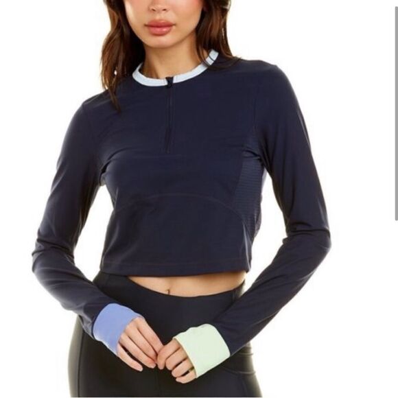 Sweaty Betty power half zip crop workout top long sleeved large colorblock - Picture 1 of 11